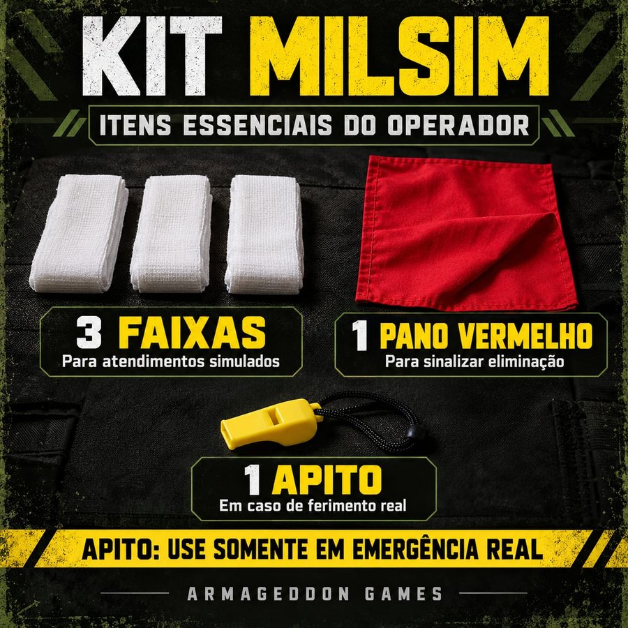 Kit MILSIM: 3 faixas, 1 pano vermelho e 1 apito