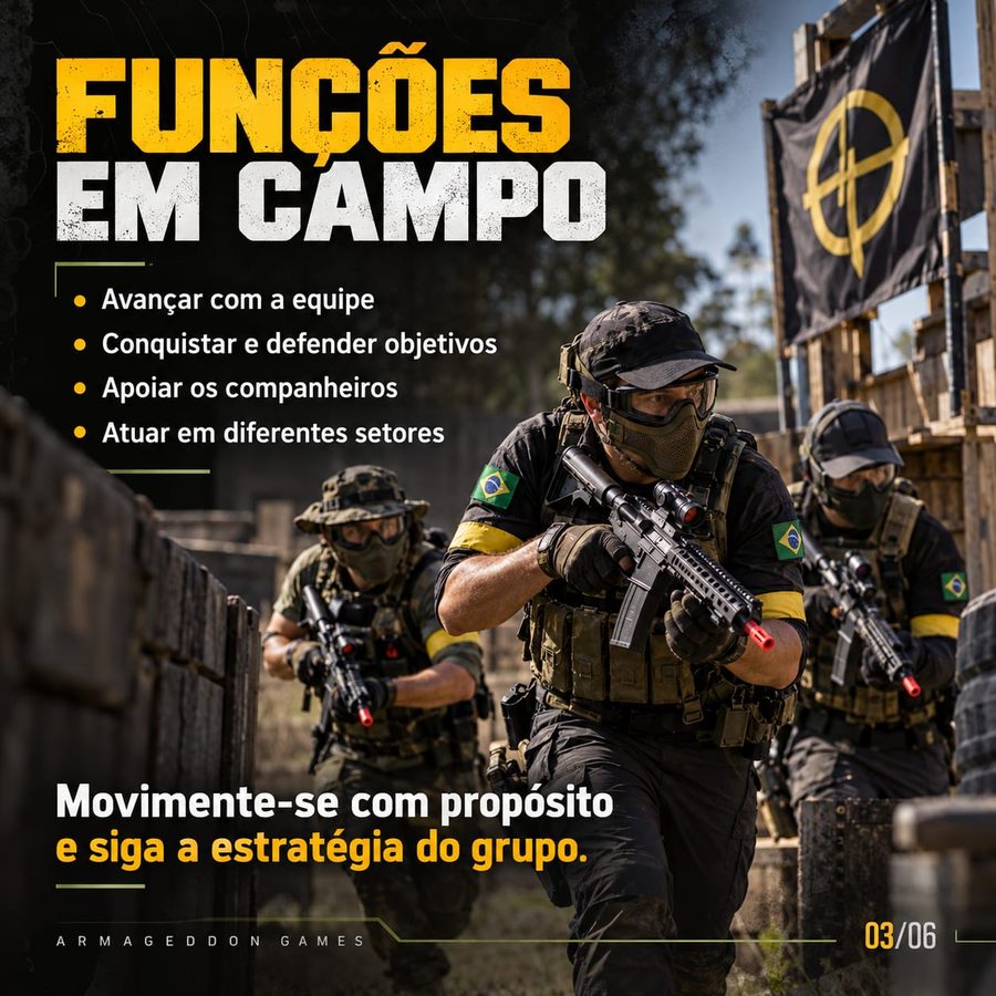 Funções em campo do assalto: avançar com a equipe, conquistar e defender objetivos, apoiar os companheiros e atuar em diferentes setores.