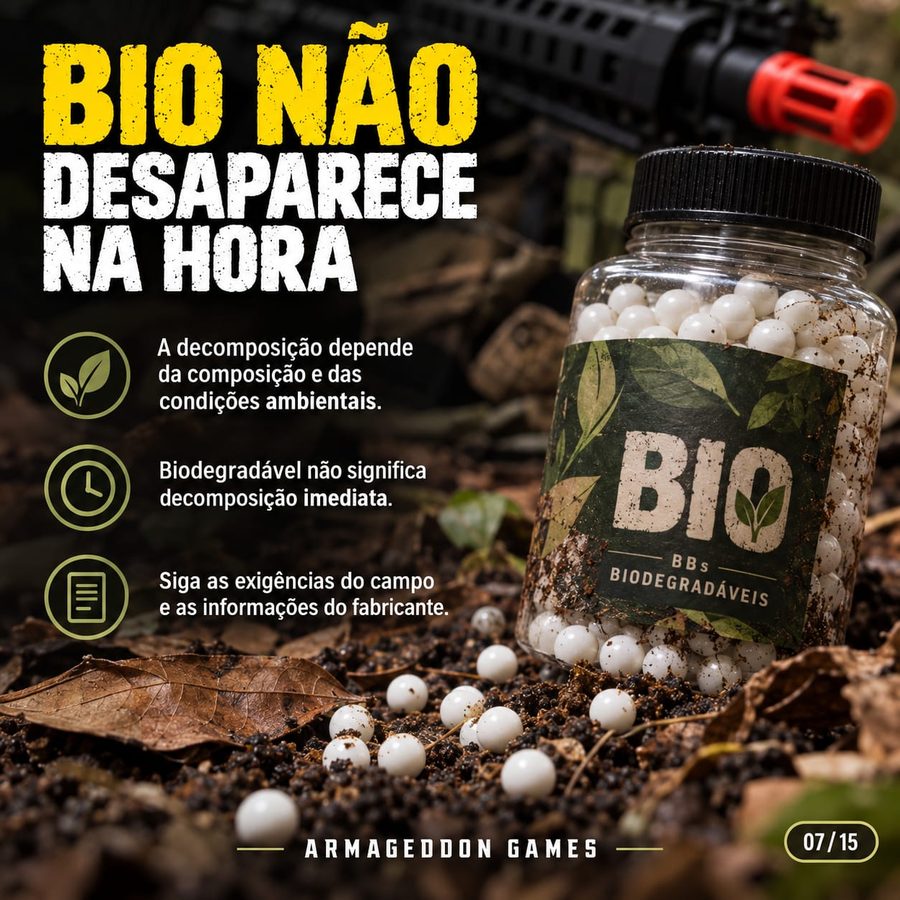 Bio não desaparece na hora: a decomposição depende da composição e das condições ambientais. Siga as exigências do campo.