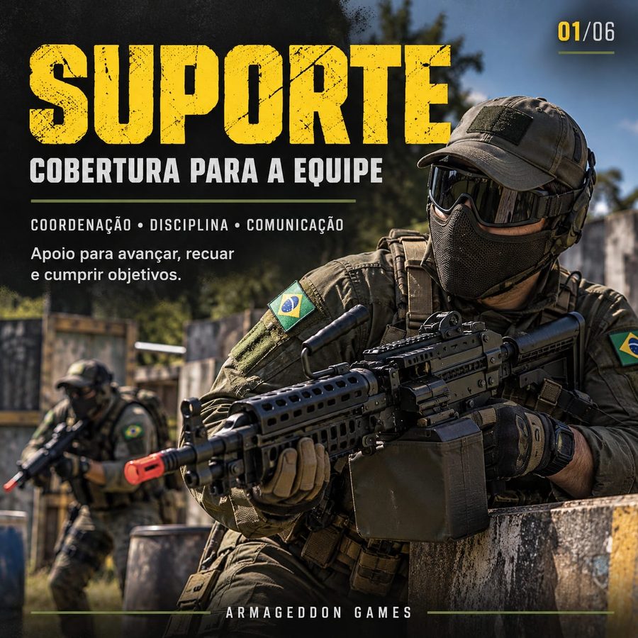 Suporte: cobertura para a equipe. Coordenação, disciplina e comunicação para avançar, recuar e cumprir objetivos.