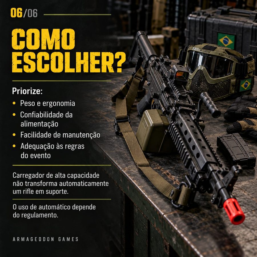 Como escolher o equipamento de suporte: peso e ergonomia, confiabilidade da alimentação, facilidade de manutenção e adequação às regras do evento.